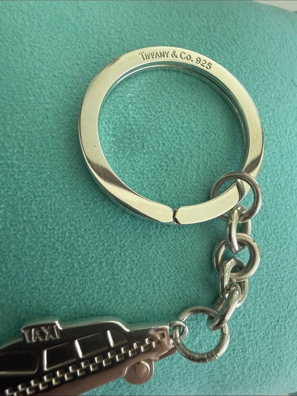 Tiffany & Co. Silver Taxi Charm Keyring with Blue Pouch